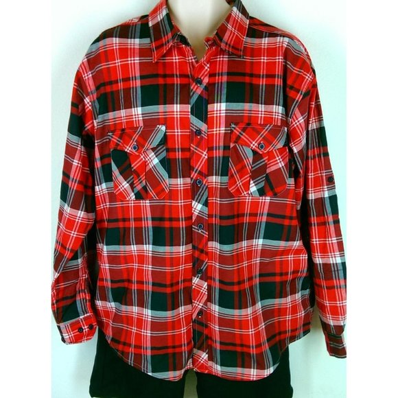American Fusion Gear Mens Western Button Up Shirt XL Red Plaid Roll Up L/S NWOT - Picture 11 of 12